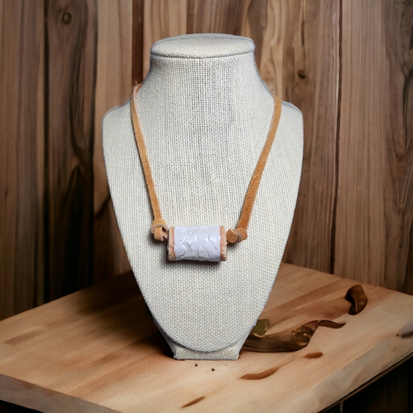 Hand-made Large Clay Bead & Leather cord Necklace - Picture 3 of 5